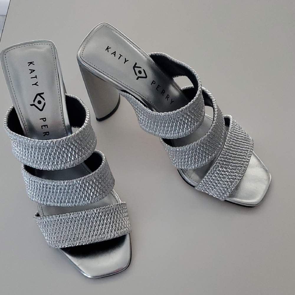 Katy Perry Collections Silver Heeled Sandals with Modern Design